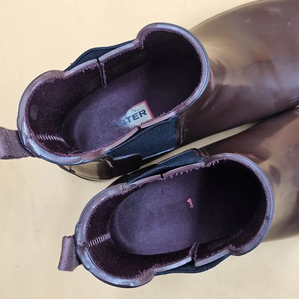 Hunter Original Chelsea Rain Boots Gloss Burgundy Maroon Women's Size 6